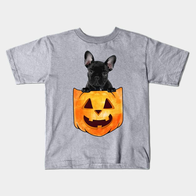 French Bulldog Dog In Pumpkin Pocket Halloween Kids T-Shirt by TATTOO project